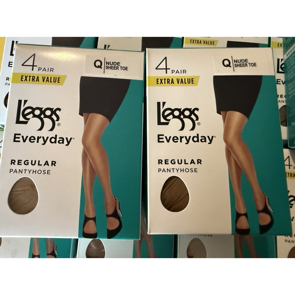 Lot 2 L'eggs Pantyhose Q Large Nude Sheer Toe Everyday 4 Pair Packs